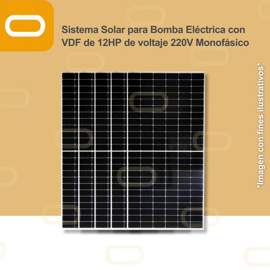 Sistema Solar para Bomba Eléctrica con VDF de 12HP de voltaje 220V Monofásico