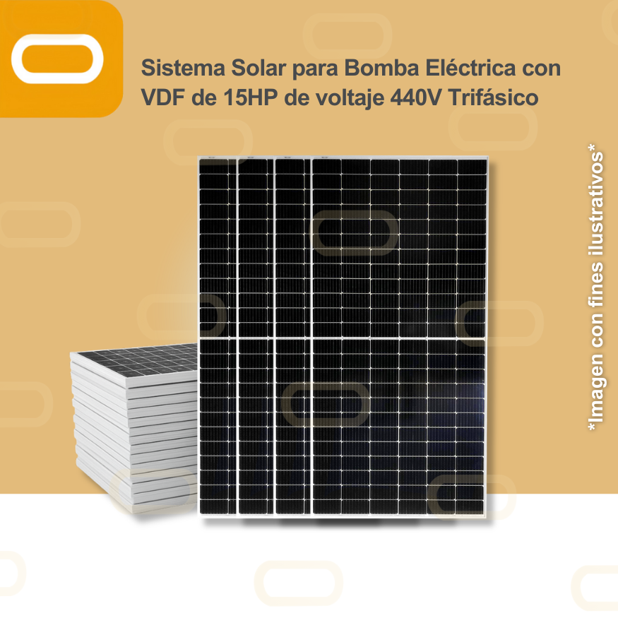 Sistema Solar para Bomba Eléctrica con VDF de 15HP de voltaje 440V Trifásico