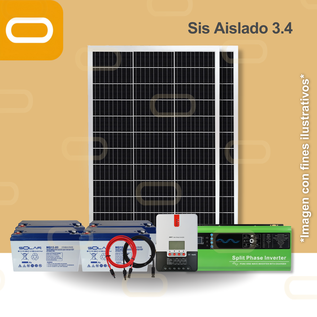 Sistema Aislado 3.4 kWh al día 200W Salida 240V AC