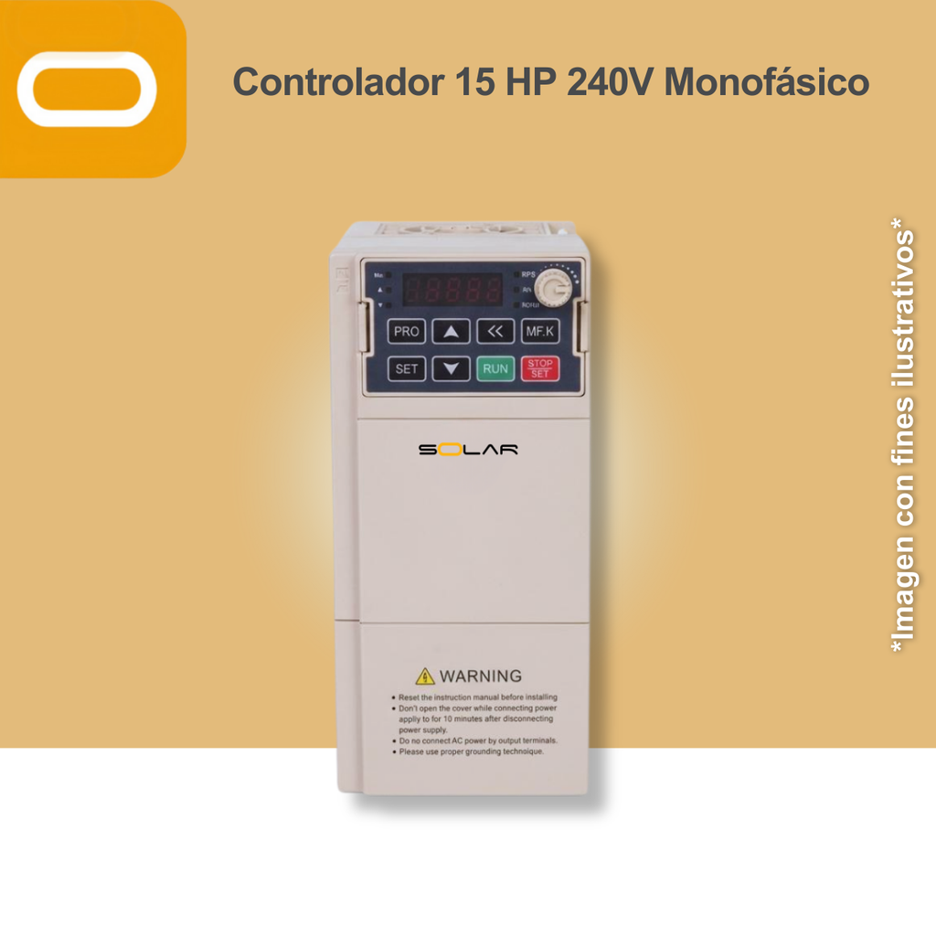 Controlador Solar para bomba de 15HP de voltaje 240V Monofásico