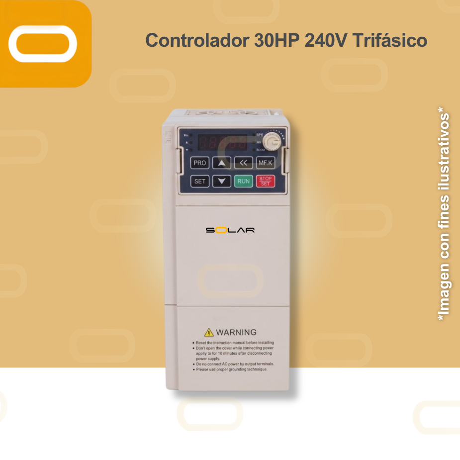 Controlador Solar para bomba de 30HP de voltaje 240V Trifásico