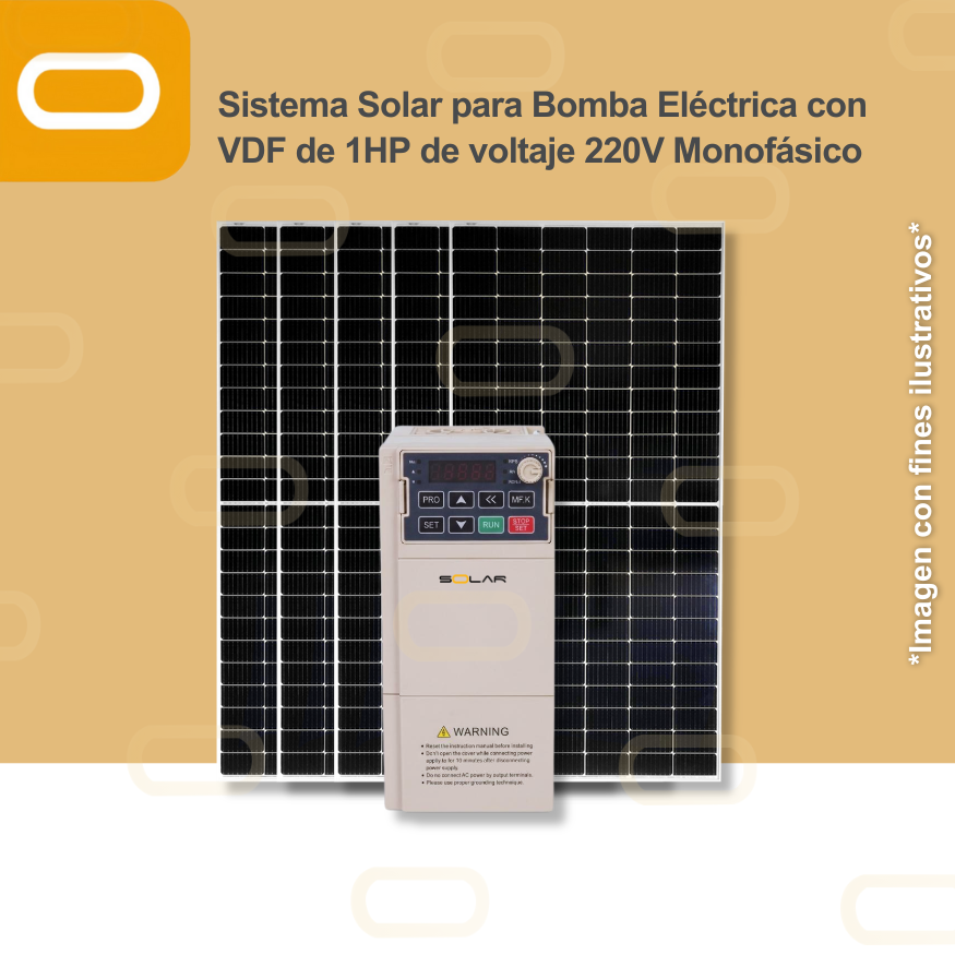 Sistema Solar para Bomba Eléctrica con VDF de 1HP de voltaje 220V Monofásico