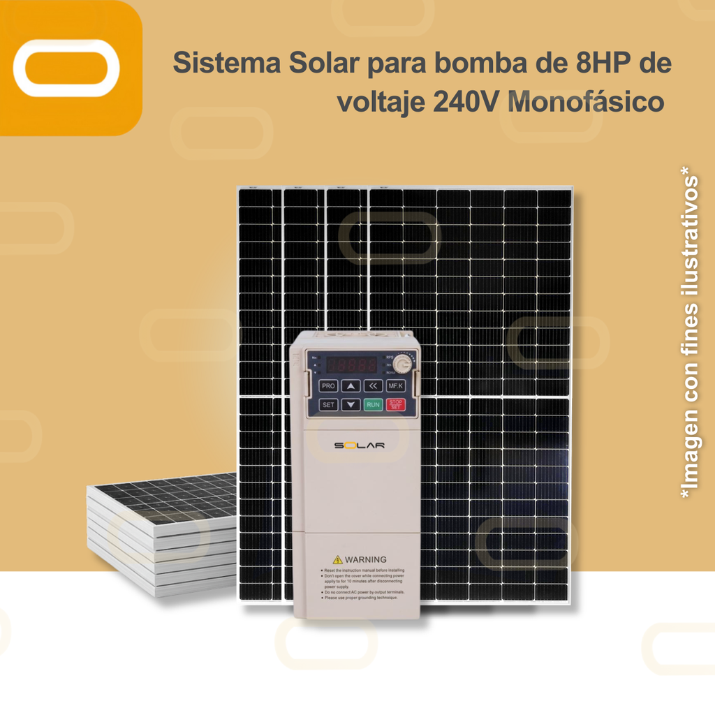 Sistema Solar para Bomba Sumergible con VDF de 8HP de voltaje 220V Monofásico