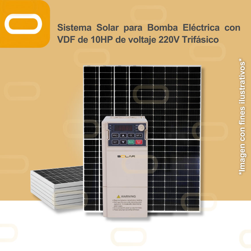 Sistema Solar para Bomba Eléctrica con VDF de 10HP de voltaje 220V Trifásico