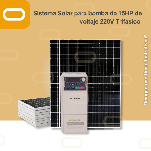 Sistema Solar Híbrido para bomba AC de 15HP de voltaje 220V Trifásico