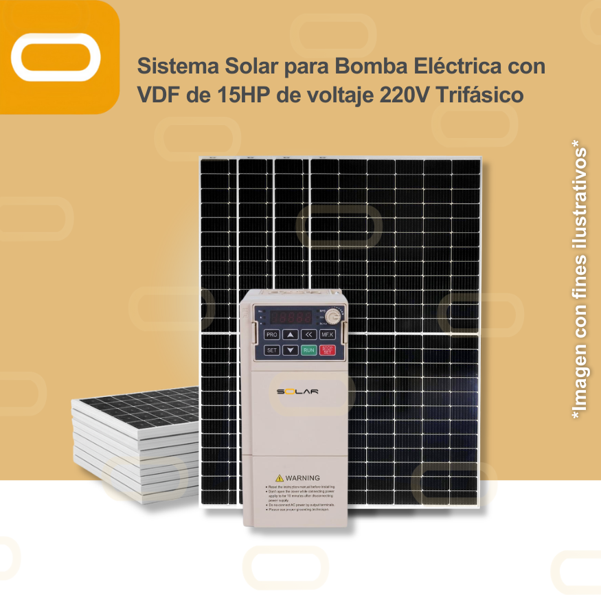 Sistema Solar para Bomba Eléctrica con VDF de 15HP de voltaje 220V Trifásico