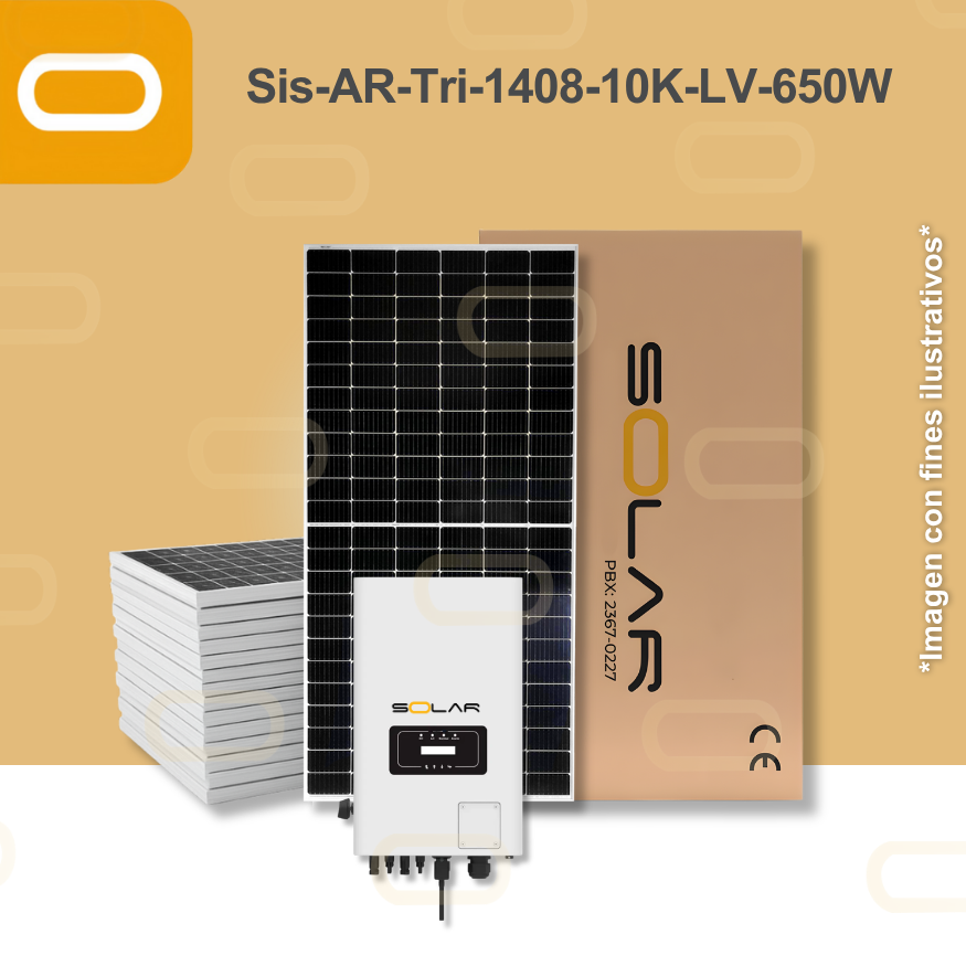 Sistema atado a la red Trifásico 1408 kWh al mes / 10K- LV - 650W