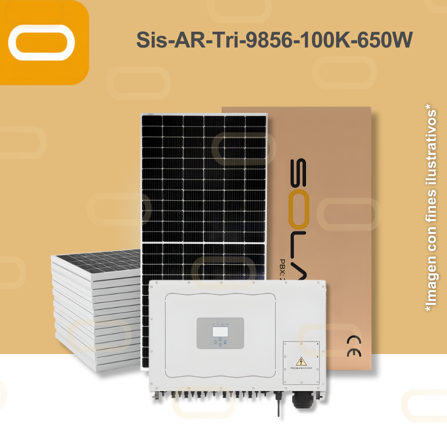 Sistema atado a la red Trifásico 9856 kWh al mes / 100K-650W