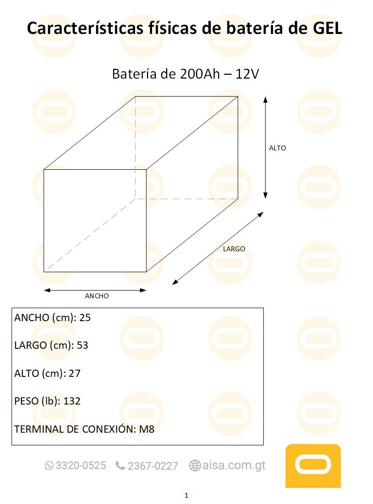 Dimensiones fisicas de Batería de Gel 200Ah / 12V