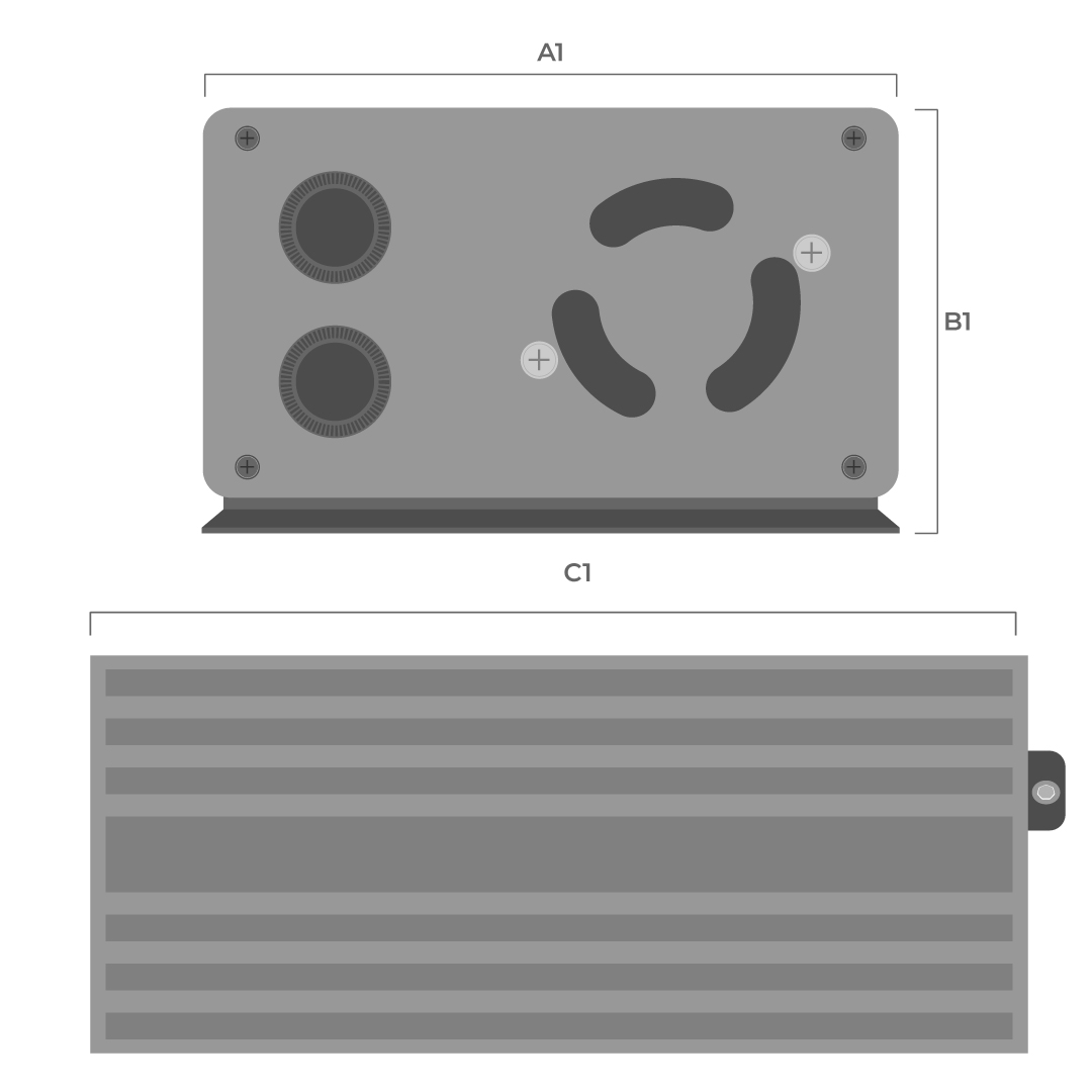 Dimensiones fisicas de Inversor Smart 600W 12V