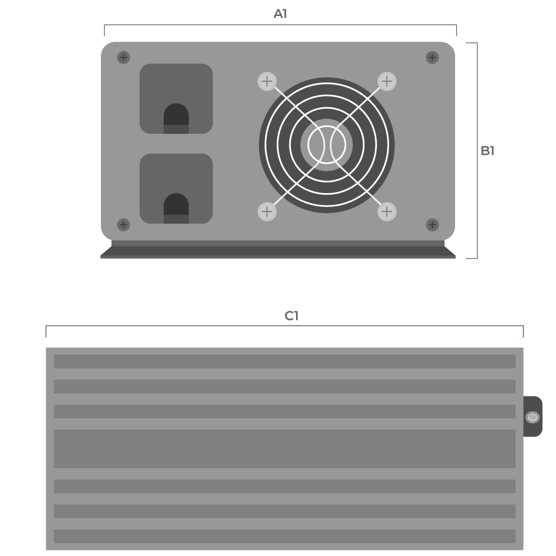 Dimensiones fisicas de Inversor Smart 1000W 12V