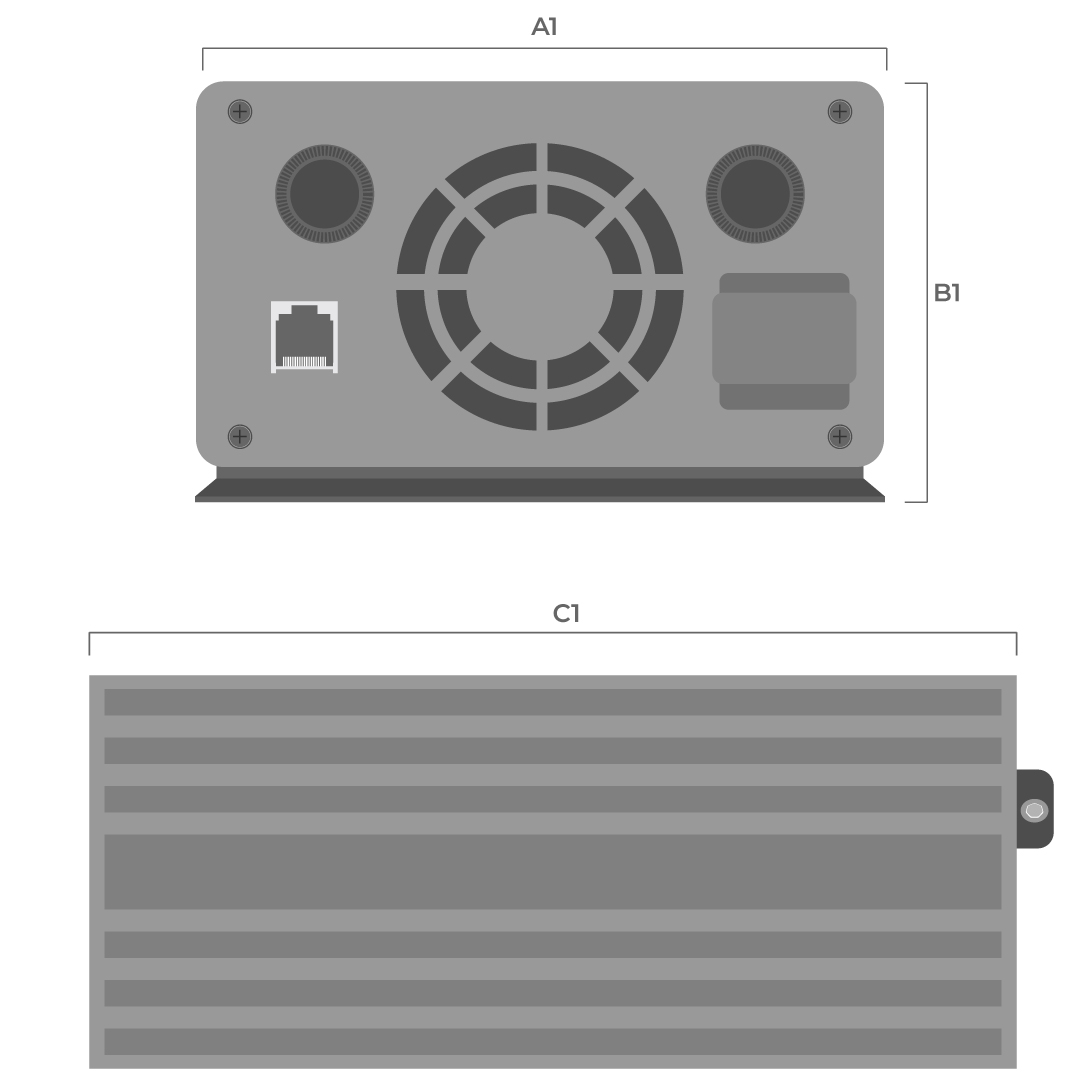 Dimensiones fisicas de Inversor Off Grid Pro 1500W 24V