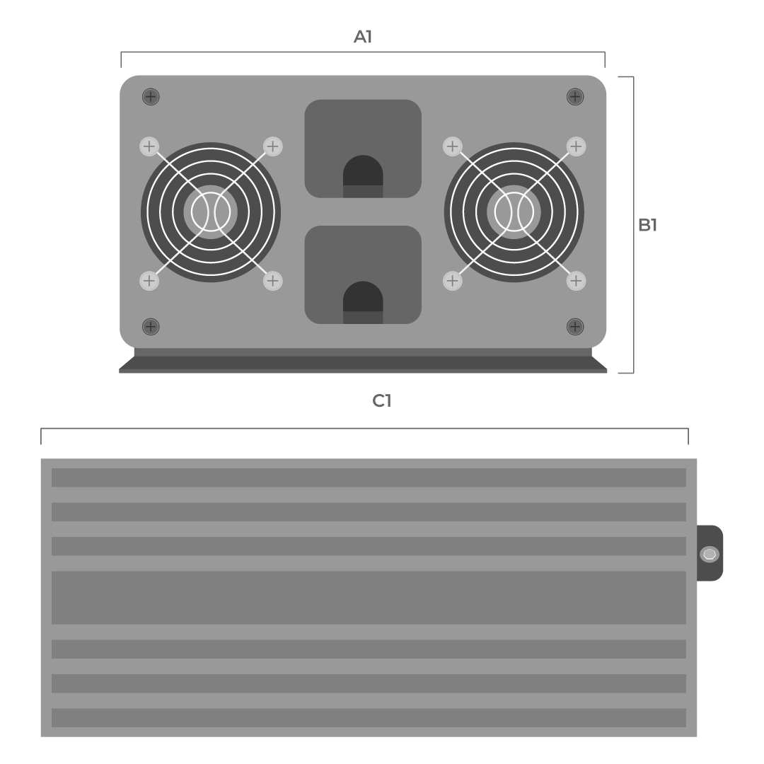 Dimensiones fisicas de Inversor Off Grid Pro 2000W 24V