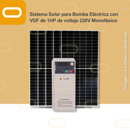 [Sis-25-005-CNT-M-SU100D-2S-0.75GB-PM650W] Sistema Solar para Bomba Eléctrica con VDF de 1HP de voltaje 220V Monofásico
