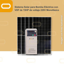 [Sis-25-012-CNT-M-SU100-2S-11GB-PM650W] Sistema Solar para Bomba Eléctrica con VDF de 15HP de voltaje 220V Monofásico