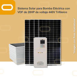 [Sis-25-021-CNT-T-SU100D-T3-015G/018P-PM650W] Sistema Solar para Bomba Eléctrica con VDF de 20HP de voltaje 440V Trifásico
