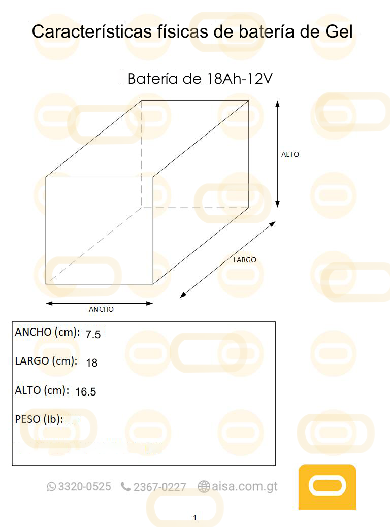 Dimensiones fisicas de Batería de Gel 18Ah / 12V