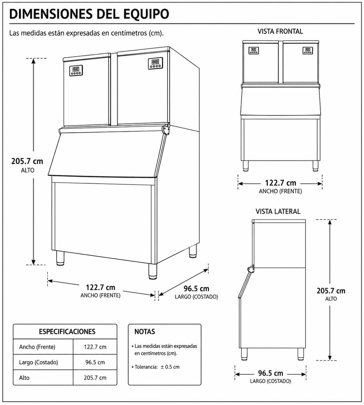 Dimensiones fisicas de Máquina de hacer hielo Comercial - MC2000P - (635 a 1270 Lbs/24 hrs)