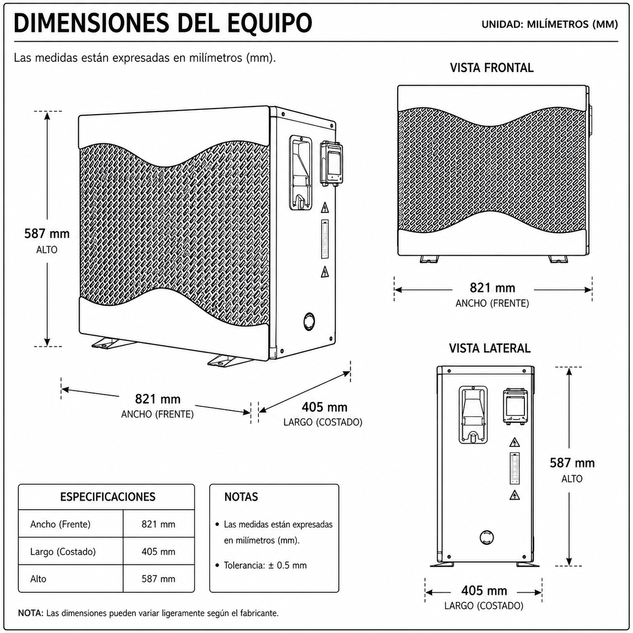 Dimensiones fisicas de Bomba de Calor 10TG1 / 35,000BTU