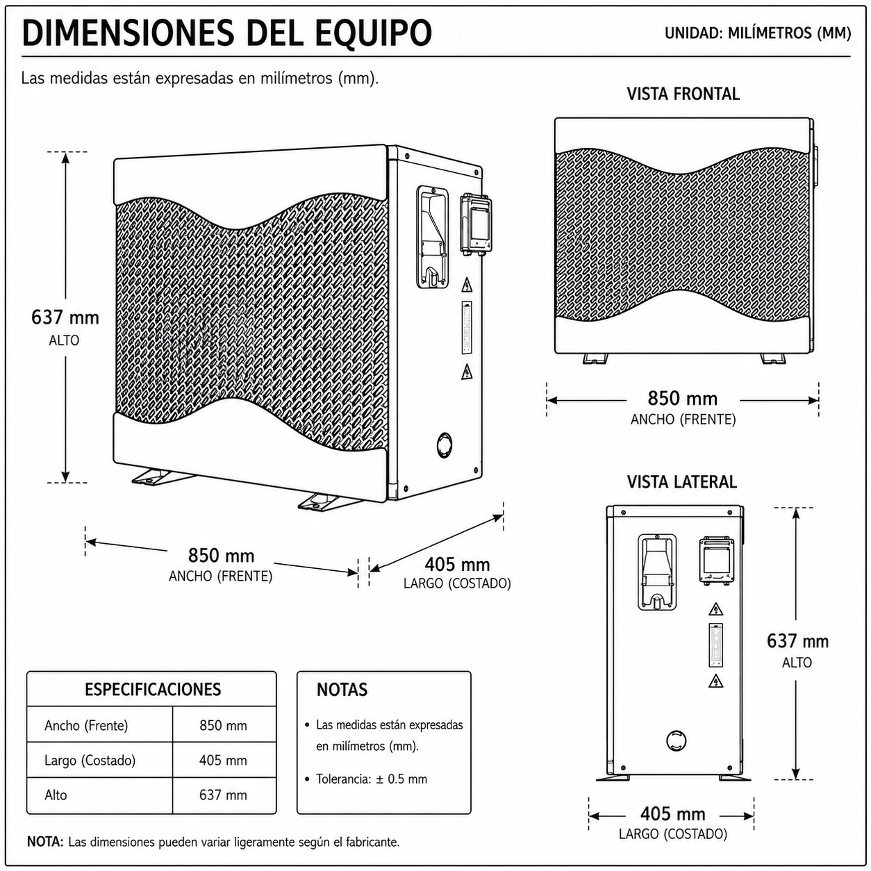 Dimensiones fisicas de Bomba de Calor 21TG1 / 70,000BTU