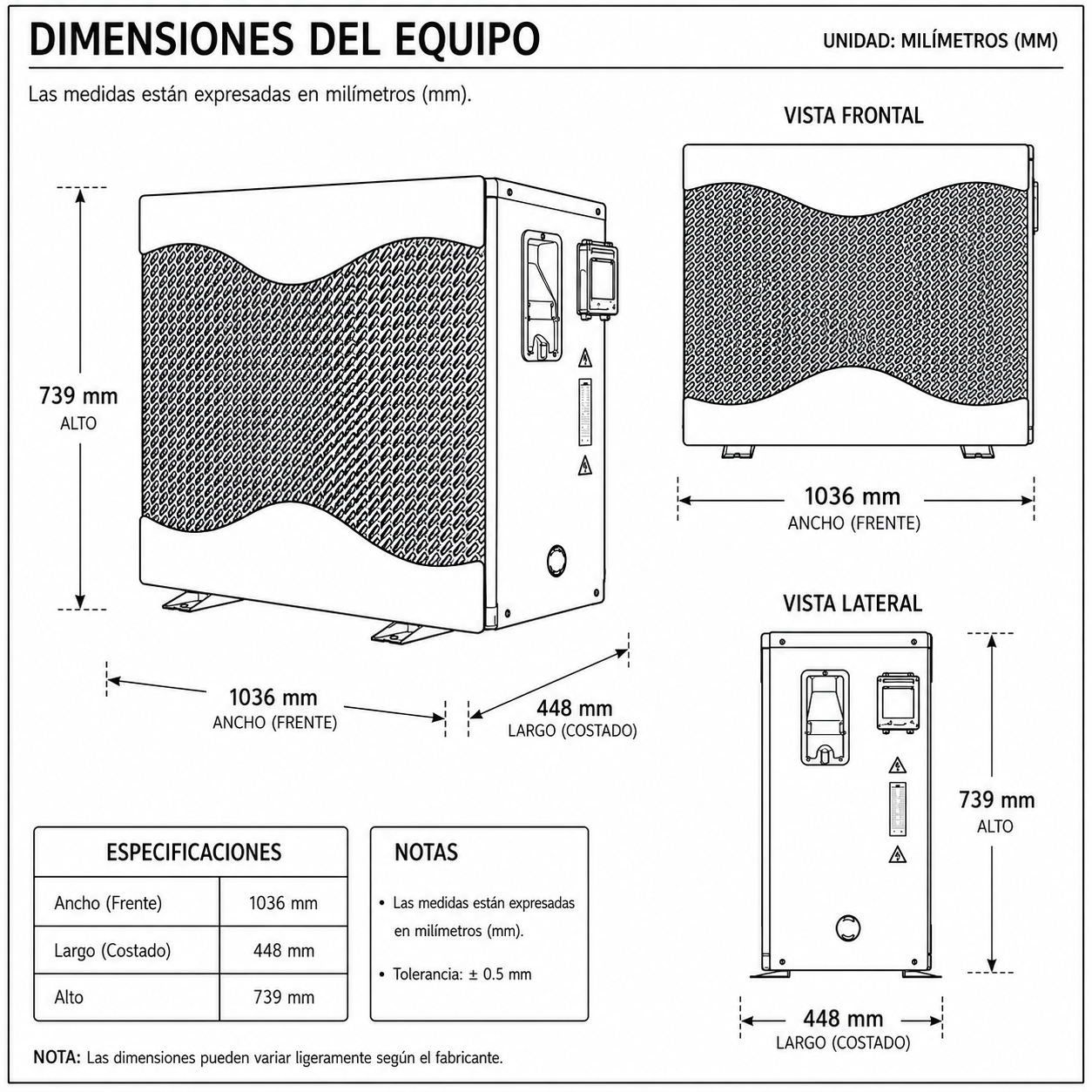 Dimensiones fisicas de Bomba de Calor 30TG1 / 100,000BTU